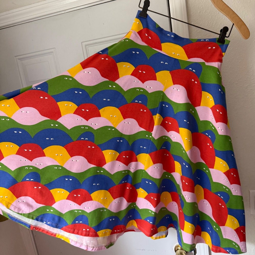NOOWORKS multicolor rainbow cotton Lycra knit printed pull on midi skirt - Picture 2 of 6